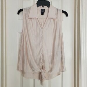 Clara Sunwoo Crinkle Sleeveless Tie Front Button Down Top Cream Small NEW